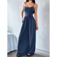 thumbnail image 4 of Women's Wide Leg Spaghetti Strap One Piece Baggy Pants Outfit Jumpsuit Romper for Summer Navy Blue M, 4 of 9