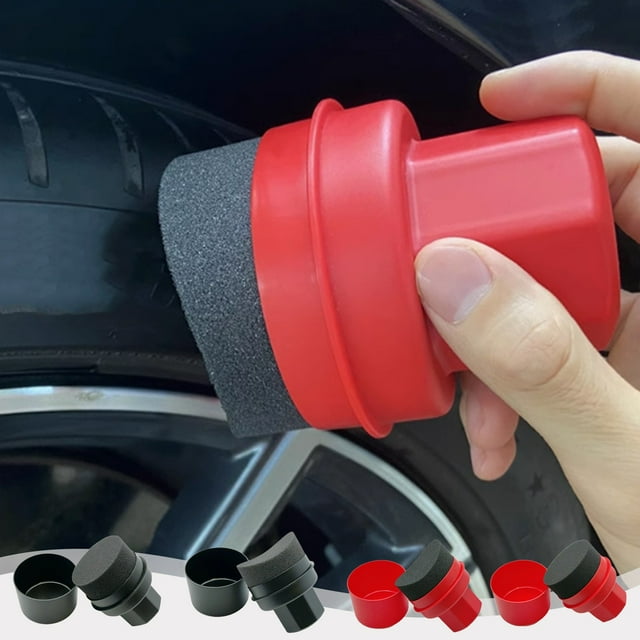 Cepillo de esponja para pulir neumáticos de coche | Aplicador de cera de alta densidad con diseño curvo | Empuñadura ergonómica de mano | Plástico duradero | Tapa protectora | Negro o rojo