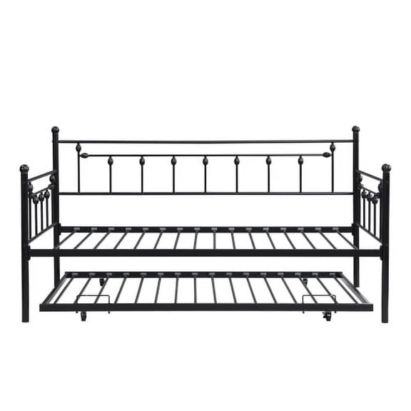 Dtwnek Metal Daybed with Trundle, Black