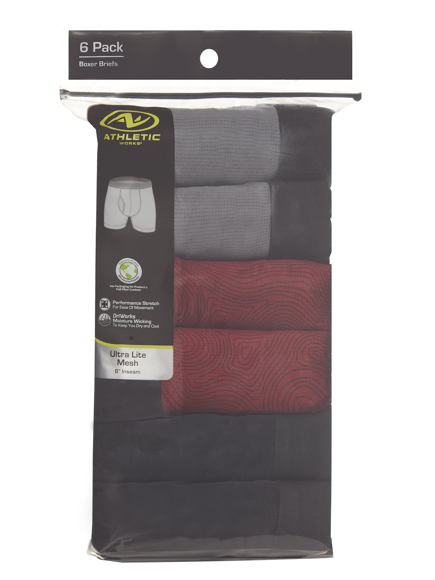 Athletic Works Men's Ultra Lite Mesh Boxer Brief, 6-Pack, Sizes S-3XL