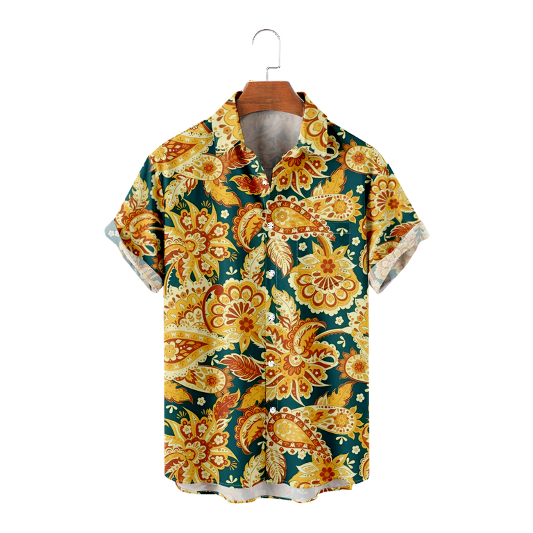 トップス ~70s Hawaiian shirt / flower pattern Vintage 70s Floral Hawaiian Shirt: Bright Orange Aloha Top