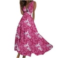 thumbnail image 2 of Leesechin Breast Cancer Awareness Dresses Women's Pink Ribbon Butterfly Print Dress Sleeveless Long Skirt, 2 of 5