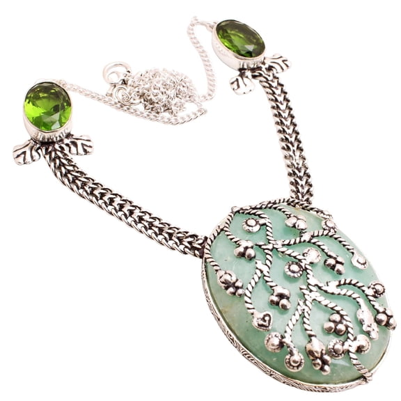 Silver Plated Amazonite Gemstone Necklace Handmade Jewelry For Women - Ethnic Designer 18" Necklace For Women Gift For Her 32 Gms N-1635