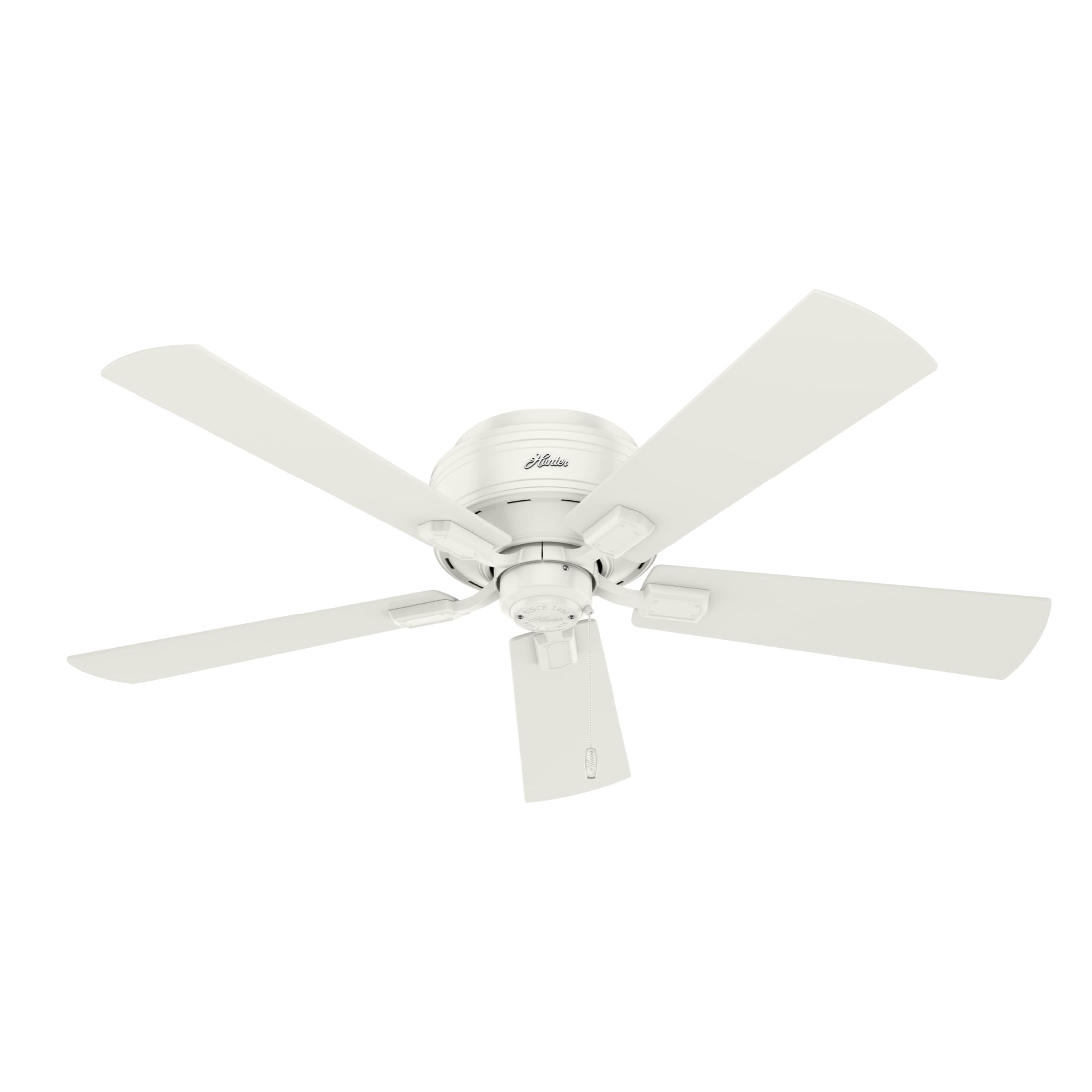 Hunter 52 inch Indoor Ceiling Fan with LED Lights and Pull Chain - Low Profile Mount White Ceiling Fan, 5 Blades, For Bedroom, Living Room, or Kitchen, Quiet - Crestfield 54207, Fresh White