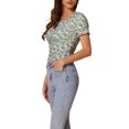 thumbnail image 4 of INSPIRAR CHIC Blusa corta con fruncido elegante para mujeres, ajuste delgado, estampado floral, verde menta, 4 of 6