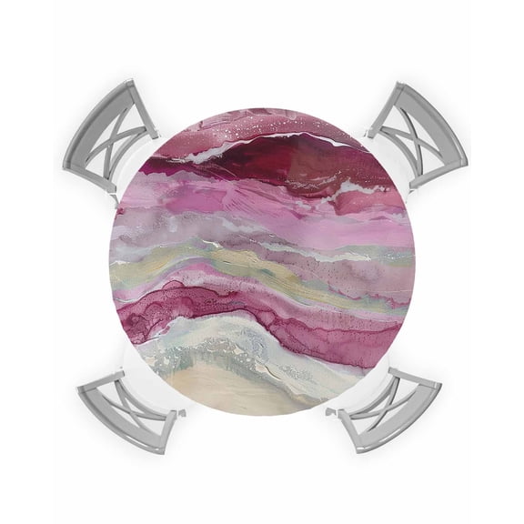 nqOlkjepod Pink Coastal Round Tablecloth, Fitted Table Cover with Elastic for 36"-44" Round Tables, Summer Beach Nautical Abstract Art Table Cloth Outdoor Indoor Dinning Party Waterproof Tablecloths