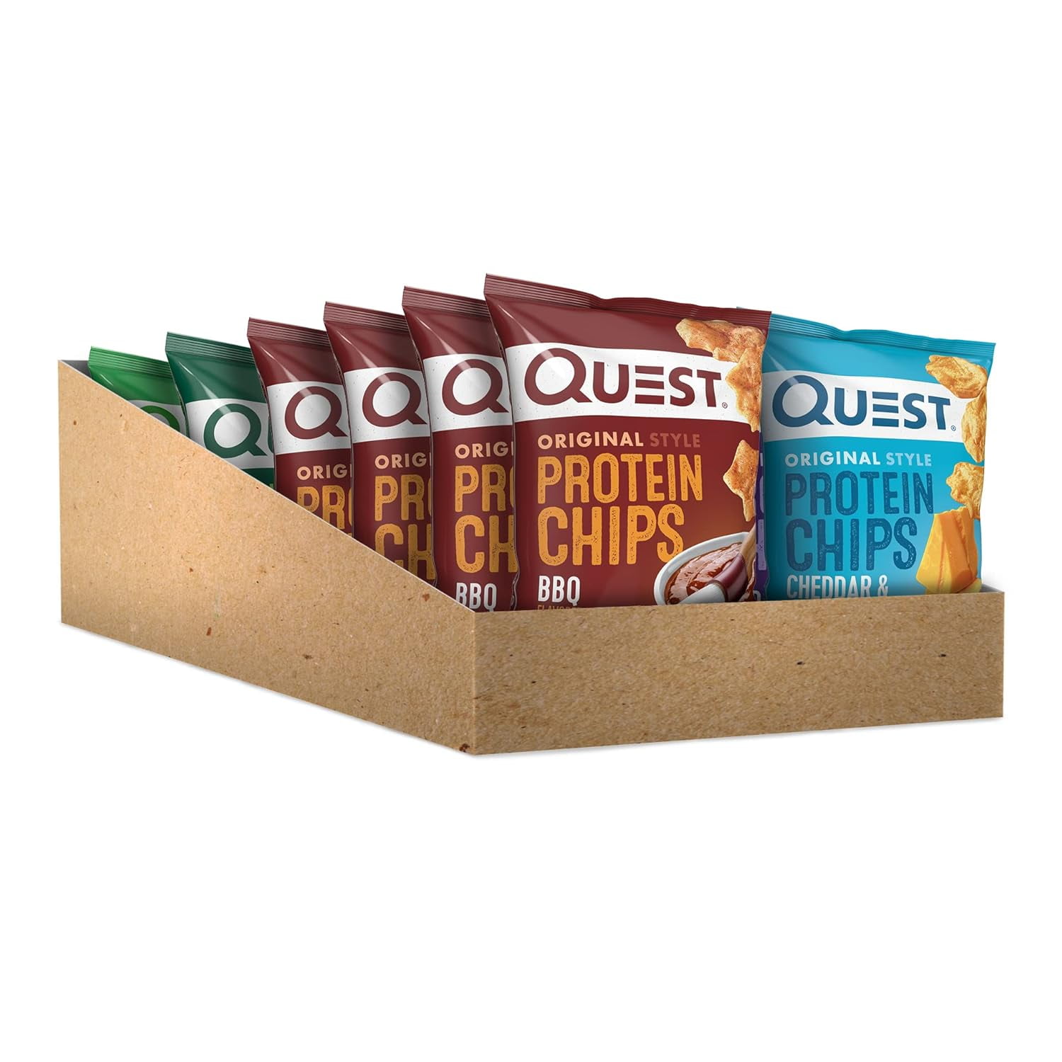 Quest Original Style Protein Chips, Variety Mix; BBQ, Cheddar & Sour Cream, and Sour Cream & Onion, 1.1oz Bags, 12 Count