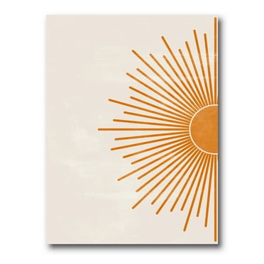 Designart ' Orange Sun Print On Beige I ' Modern Canvas Wall Art Print