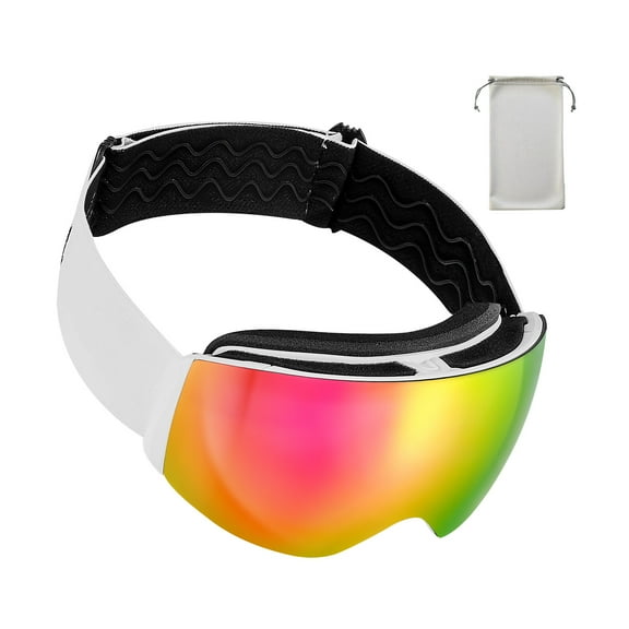 KFFKFF Frameless Ski Goggles with Spherical Lens, Pink Revo Coating, OTG Anti-Fog Design for Adults and Youth, Flexible TPU Frame & Ventilated Structure, Ideal for Skiing, Skating, and Snowboarding