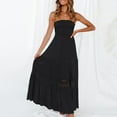 thumbnail image 4 of JGGSPWM Womens Lace Patchwork Solid Crochet Dress Off the Shoulder Sleeveless Dresses Beachwork Tube Sundress Black S, 4 of 9