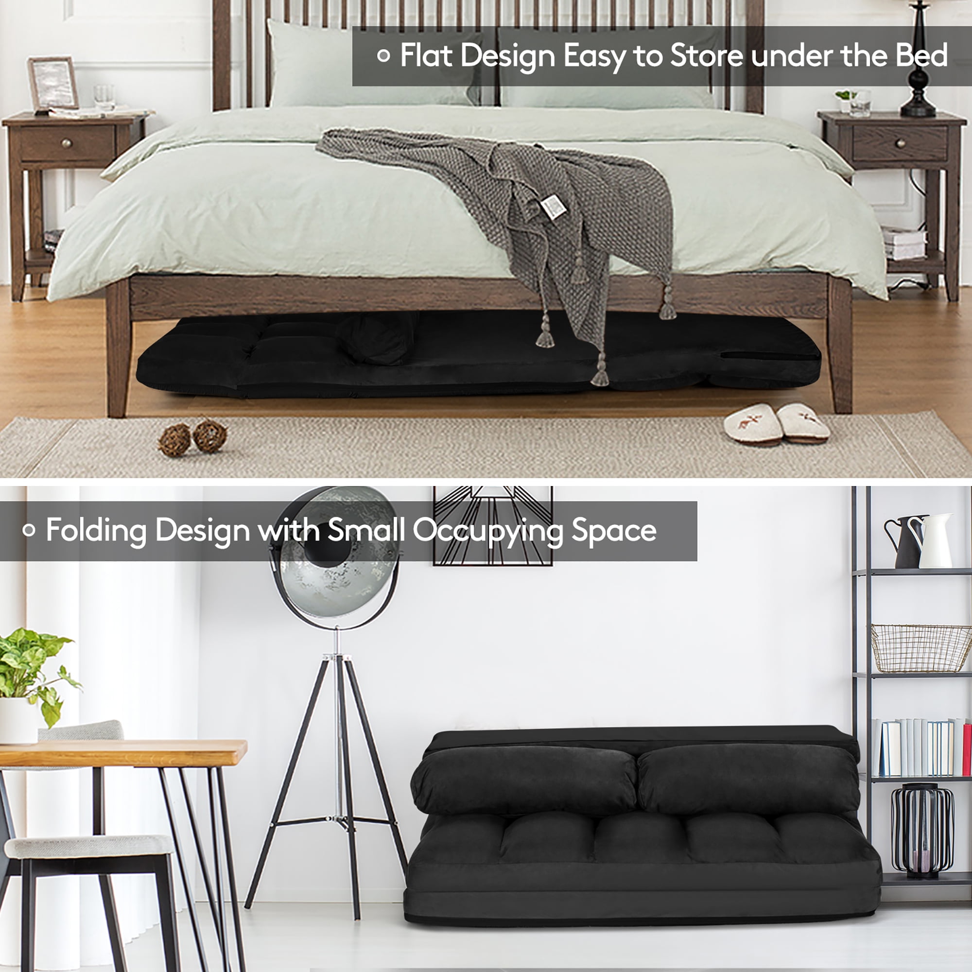 Costway Foldable Floor Sofa Bed 6-Position Adjustable Couch w/ 2 Pillows Black