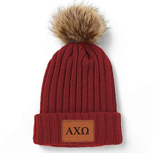 Alpha Chi Omega Beanie Hat with Pompom Red
