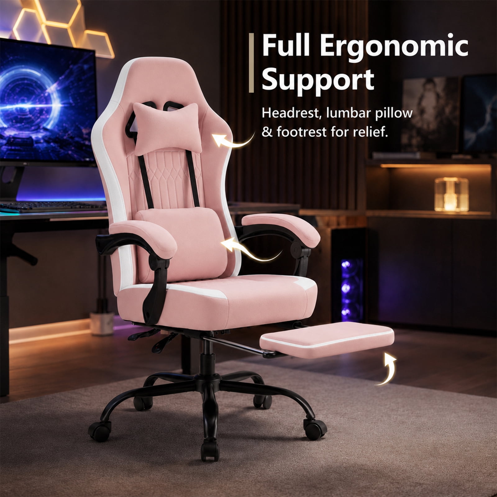 Alvantor Gaming Chair, Computer Office Chair with Linkage Armrests and Footrest, High Back Ergonomic Computer Chair with Lumbar Support Task Chair with Footrest