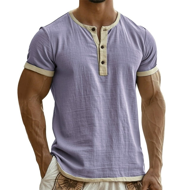 SOMOWI Men T Shirts Wear Short Sleeve Soft Washed Crew Neck Everyday Comfort Purple Fall Tops 2XL