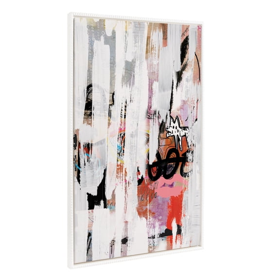 Kate and Laurel Sylvie Beaded Street Art Vintage Framed Canvas Wall Art by Nikki Chu, 28x38 White, Oversized Modern Abstract Wall Décor