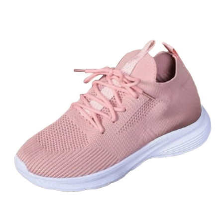 

Huesdet Sneakers Lace-up Soft-soled Running Shoes Breathable Mesh Casual Women s Shoes Red 7.5