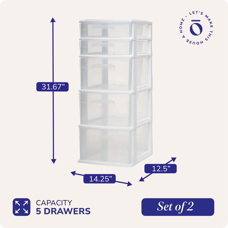 Homz Plastic 5 Drawer Storage Container Tower, 2 Pack - Walmart.com