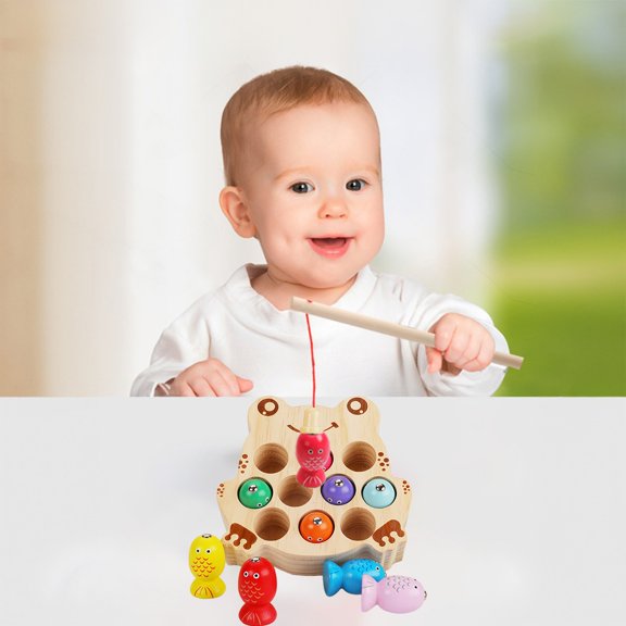Magnetic Wooden Fishing Game Toy for Toddlers,Color Recognition Catching Play Set Toy,Hand Eye Coordination Fine Motor Skill Training Toy,Natural Wood Safe Early Learning Toy