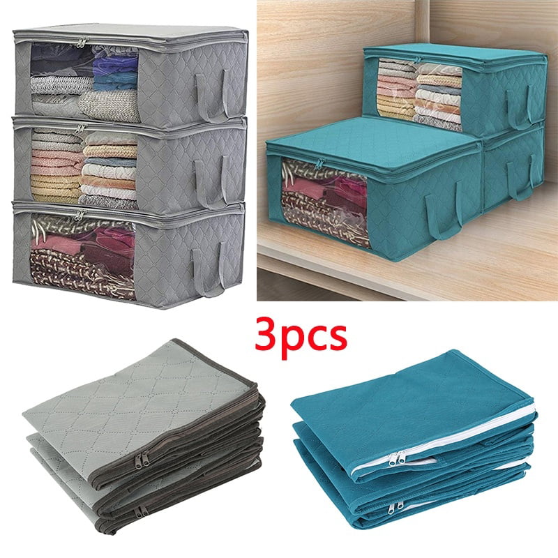 3Pcs Fabric Foldable Storage Bag Cube Clothing Quilt Home Organizer Box Large UK 