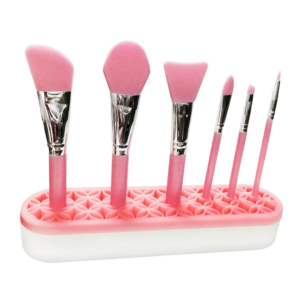 Pink Silicone Makeup Brush Holder, Beauty Tools Organizer and Cosmetic
