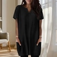 thumbnail image 3 of Otntypg Oversized Tunic Shirts for Women Casual Summer Short Sleeve V Neck Plain Tees Shirt Tops Loose Fit Baggy Long Tshirt Blouse with Pockets Black XXL, 3 of 6