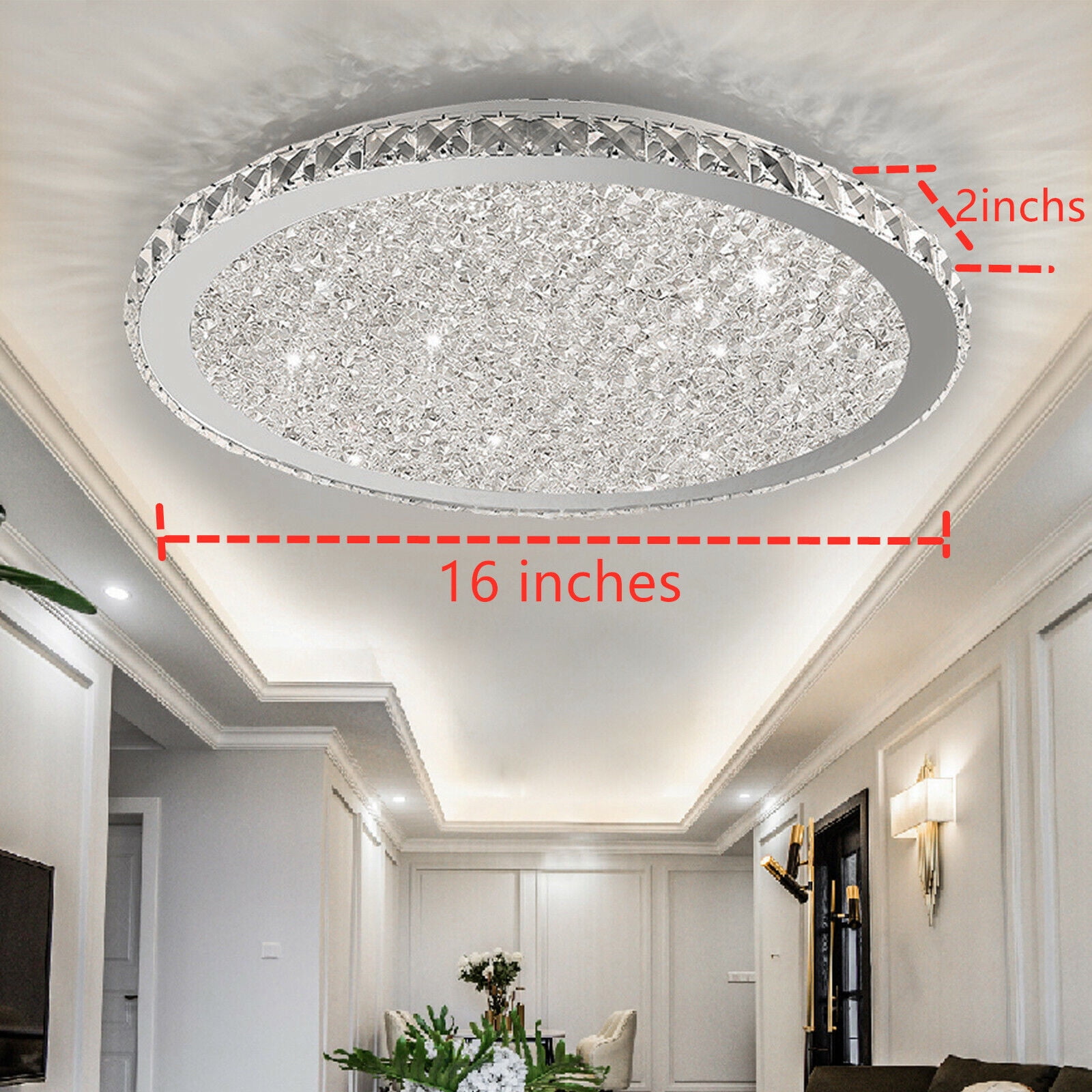 30W Crystal LED Ceiling Light Fixture Pendant Lamp Flush-Mount Chandelier for Kitchens, Living Rooms