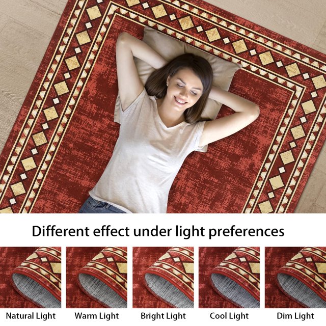 Machine Washable Area Rug – Modern Geometric Edgeed Carpet, Low Pile, Non-Slip, Mark Resistant, Ultra-Soft – Living Room, Bedroom, Dining Room – Red, 5x7ft (152x213cm), USA