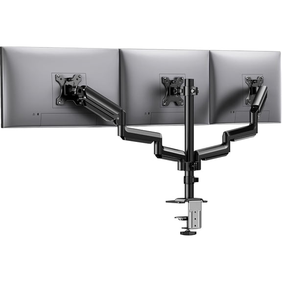 HUANUO Triple Monitor Mount for 13-27 inch Computer Screens, Gaming 3 Monitor Desk Mount with Arm Holds 19.8lbs, Triple Monitors Stand with Tilt, Swivel, Rotation, VESA 75x75, 100x100mm