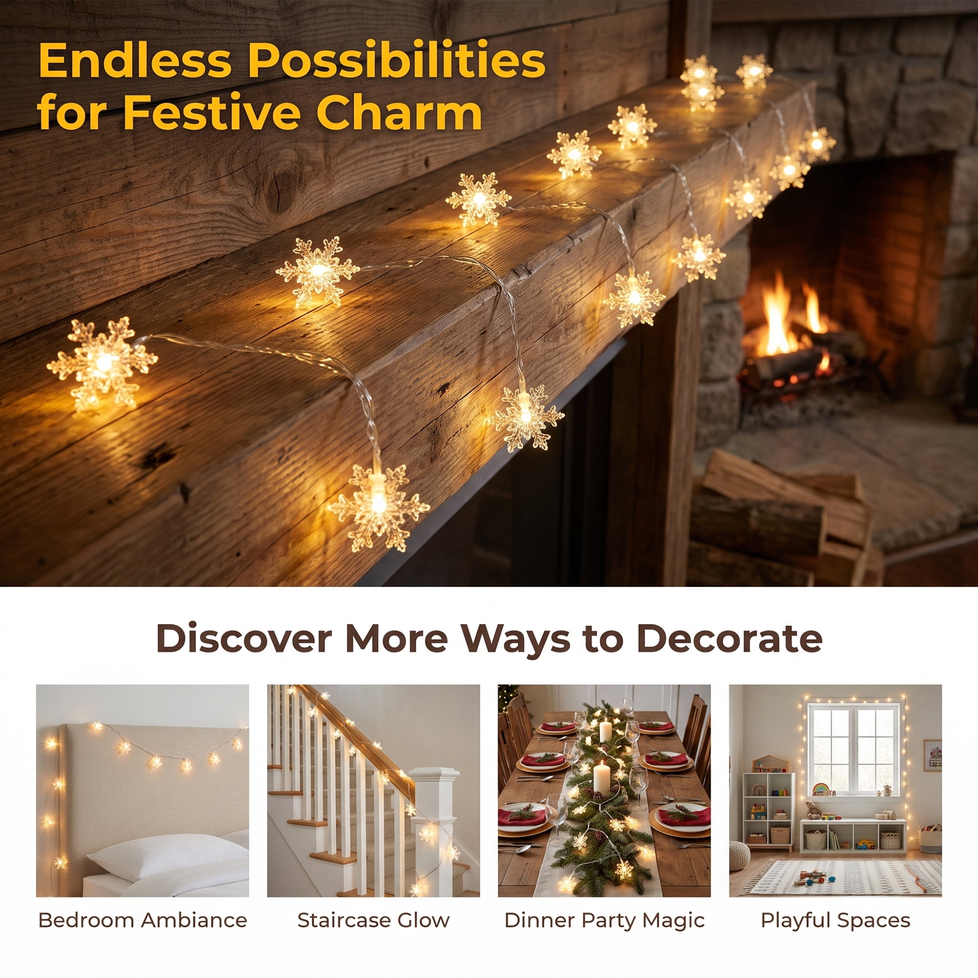 Unique Bargains 3D Snowflake Decor Lights for Indoor 3.5 ft Warm White US Plug In Powers