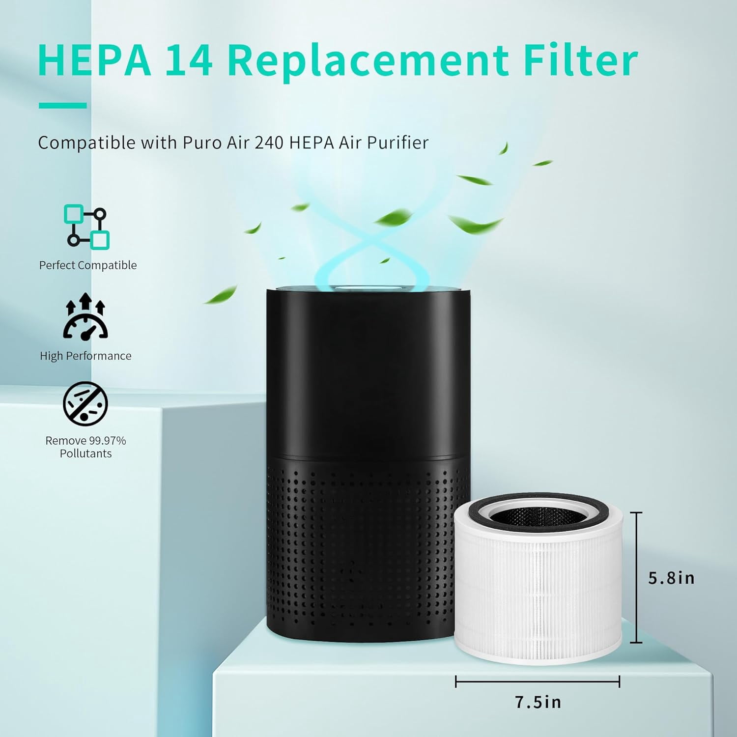 Ture HEPA Replacement Filter Compatible with Puroair 240 Air Purifier, 3-in-1 True HEPA Filter Replacement, Grade True HP-14 with Activated Carbon Filter, 2 Pack