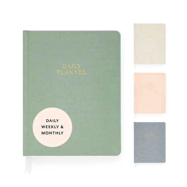 Sugar Paper Undated Daily Planner, Fabric Cover, 7 x 9 Inches, Hardcover Weekly Planner (Sage)