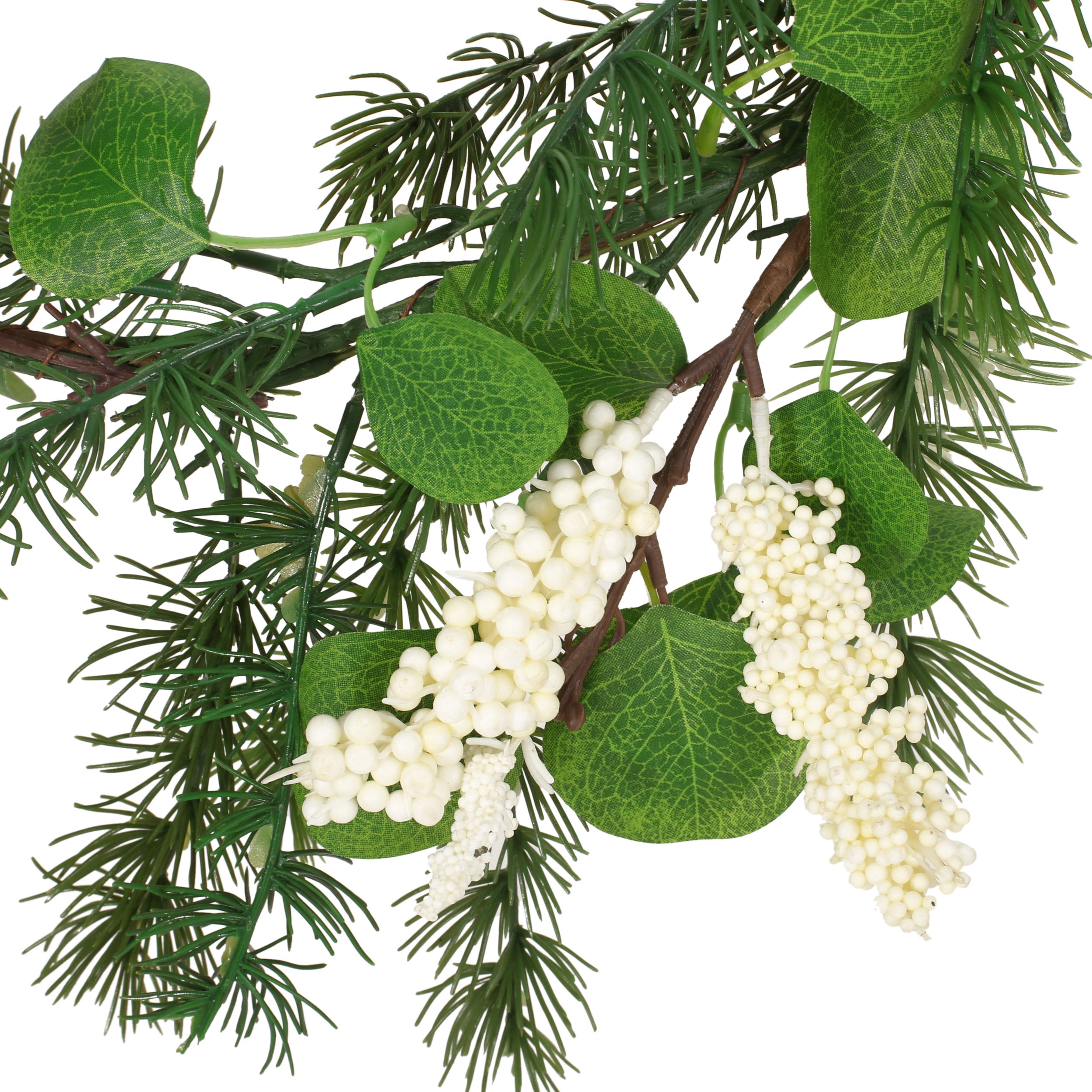 Noble House Nolta Artificial Eucalyptus and Pine Garland with Berries, Green and White, 5 Foot