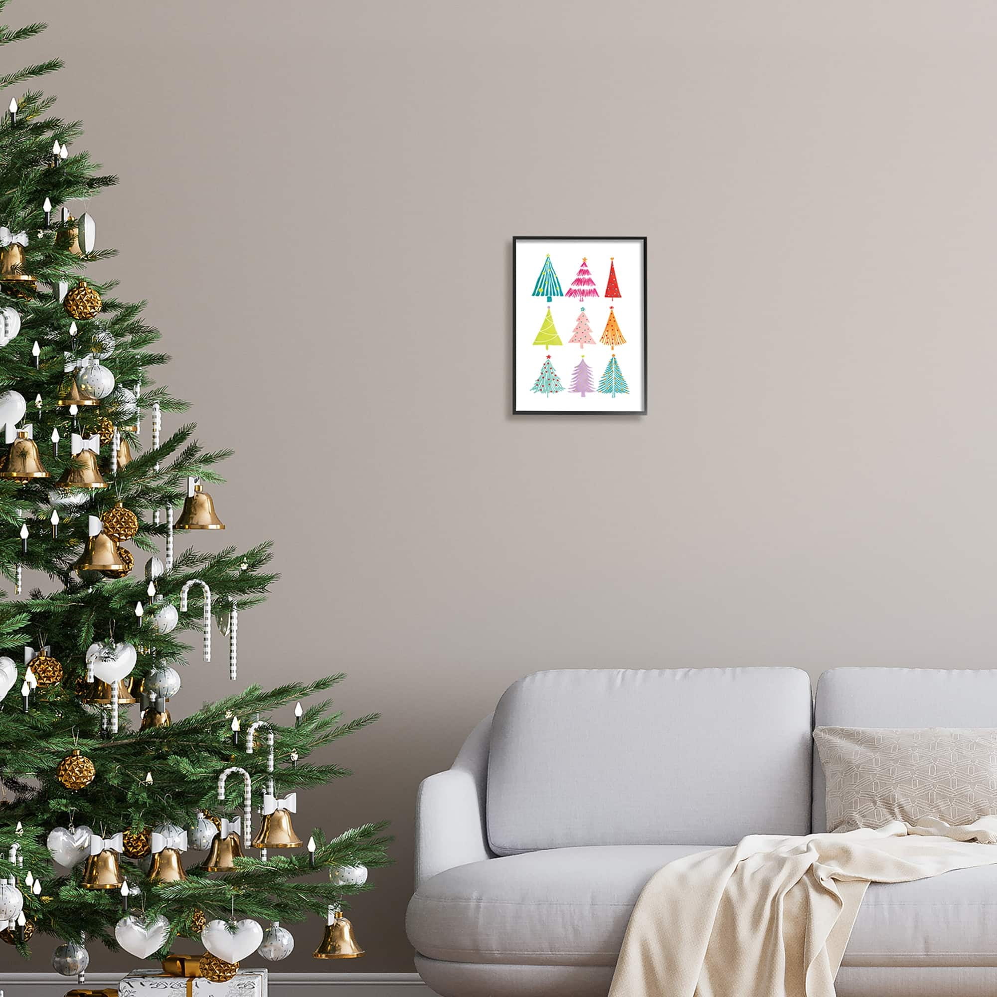 Stupell Industries Varied Fun Christmas Trees Holiday Painting White Framed Art Print Wall Art