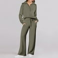 thumbnail image 4 of MSJUHEG Workout Sets For Women Womens Long Sleeve Tops Women Two Piece Outfits Sweatsuit Set Quarter Zip Sweatshirt Wide Leg Sweatpant Fall Set Tracksuit Lounge Sets For Women Army Green M, 4 of 7