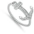 thumbnail image 4 of CHOOSE YOUR COLOR Women's Anchor Ring White CZ .925 Sterling Silver Rope Band Female Size 10, 4 of 4