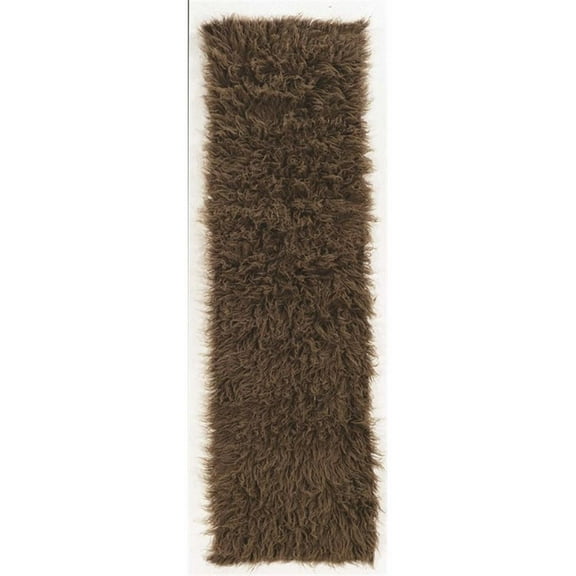 Linon New Flokati Hand Woven Wool 2'4"x8'6" Rug in Cocoa Brown