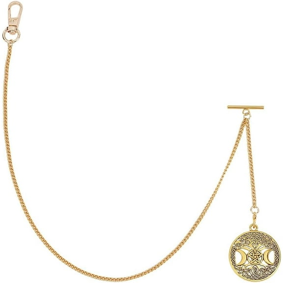Pocket Watch Chain 19.5 Inch Metal Wallet Chain Pocket Watch Fob T Bar Men's Link Vintage Style Golden Moon Goddess Watch Chain Pendant: 1.5 Inch Golden