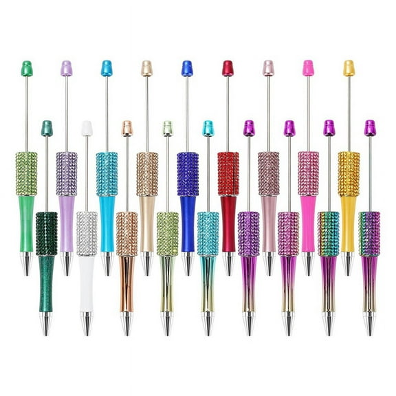 18Pcs Diamond Beadable Pen 18 Colors Plastic Bead Ballpoint Multicolor Retractable Writing Pens Beaded Crafting