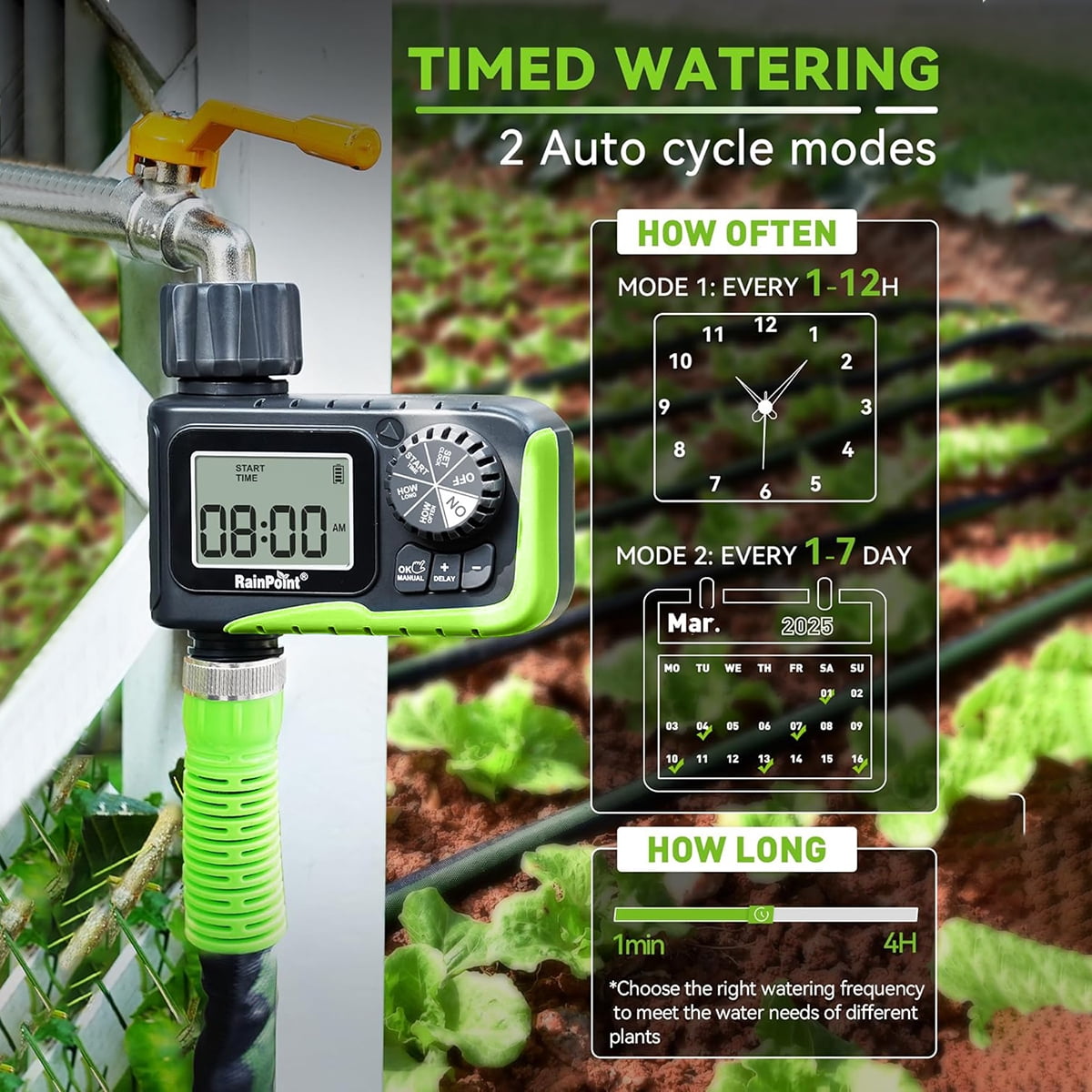 RainPoint Programmable Water 1-Zone for Outdoor, Automatic Irrigation Controller System, Sprinkler Hose Timer for Garden Yard Lawn, Watering Controller