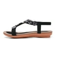 thumbnail image 2 of FAMITION Women's Sandals Summer Casual Bohemian Flats Elastic Ankle Strap Dressy Crystal Flower Sandals Comfortable Beach Shoes Black, 2 of 4