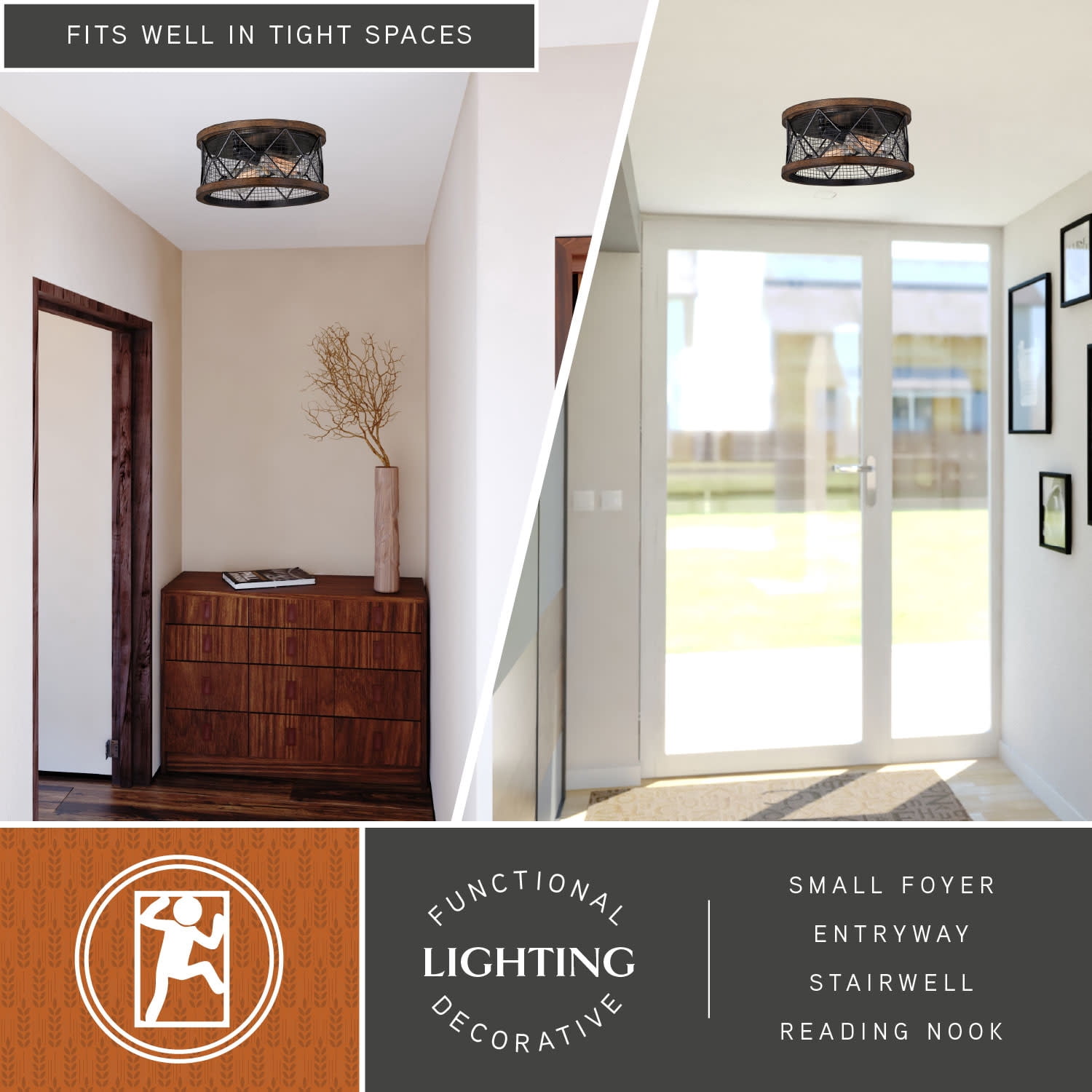 Bremerton 13-in W Bronze Industrial Cage Drum Flush Mount Ceiling Light
