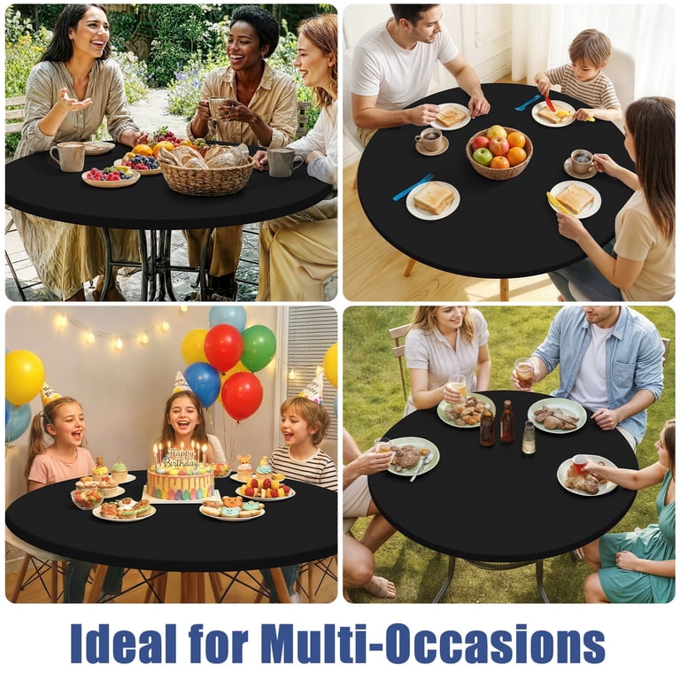 decorUhome Round Stretch Spandex Tablecloth, 45-56", Black photo 7