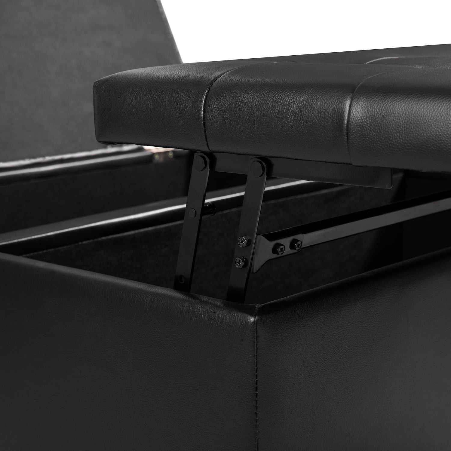 Charlotte 35 Inch Large Square Storage Ottoman Bench, Tufted Upholstered Lift Top Coffee Table Ottoman with Storage, Oversized Storage Ottomans, Toy Box, Air Leather Footrest for Living Room – Black