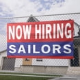thumbnail image 2 of Now Hiring Sailors 13 oz Heavy Duty Vinyl Banner Sailor Jobs Available Deckhand Help Wanted Sign for Business Advertising Indoor/Outdoor Single-Sided with Metal Grommets (4x10 ft, Re & Wh & Bl), 2 of 6