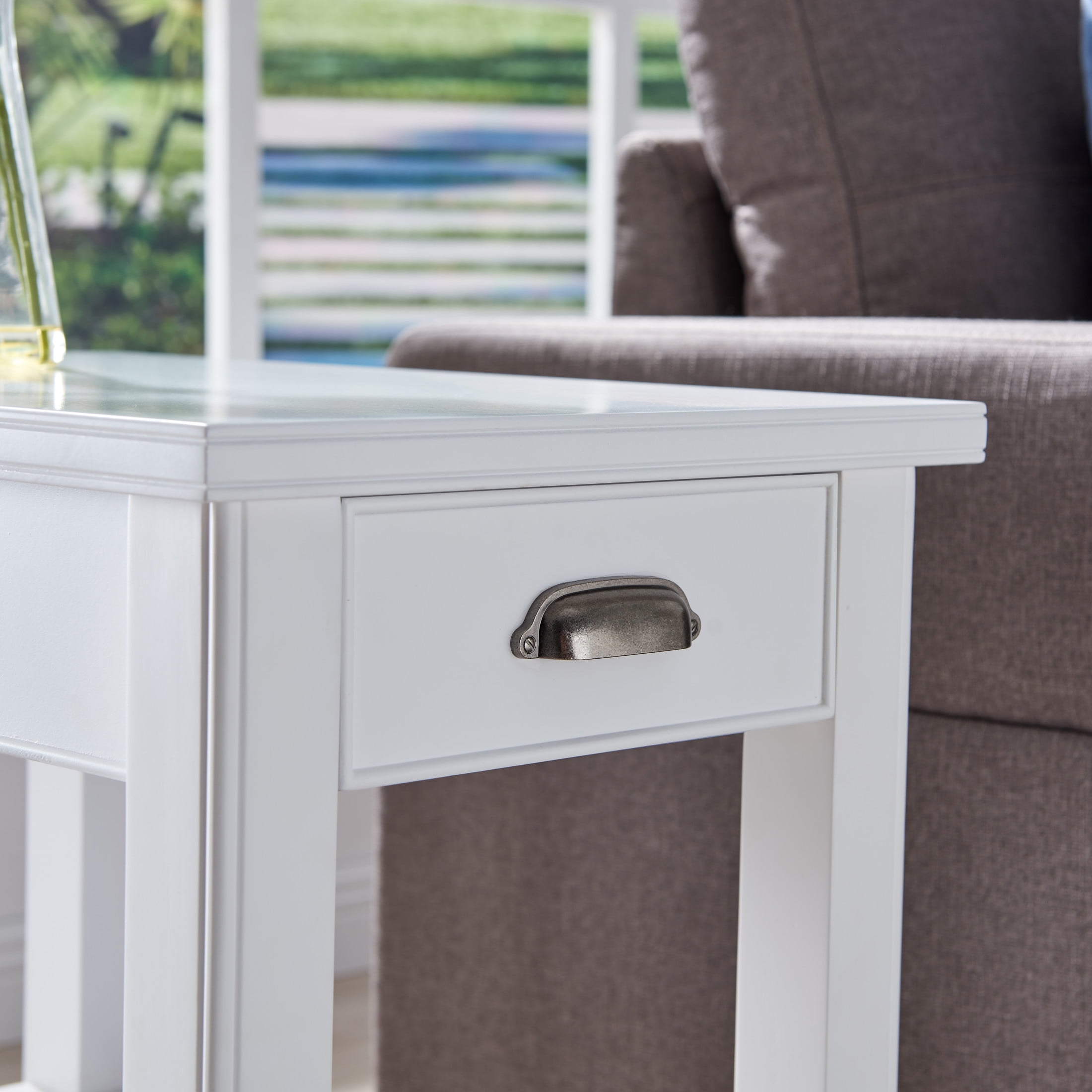 Leick Home Laurent Chairside Table with Drawer and Display Shelf, White
