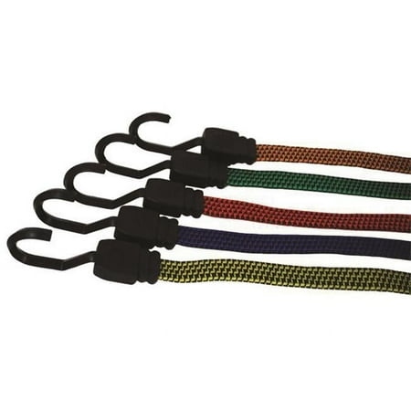 Attwood 11712-7 Five-Piece Set Multi-Color Flat Bungee Cords with End Hooks, Assorted Lengths