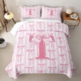 thumbnail image 2 of Meiyoeat Girly Bow Letter T Twin Quilt Set for Girls,Cute Stripe Twin Coverlet Set,Light Pink White, 2 of 7