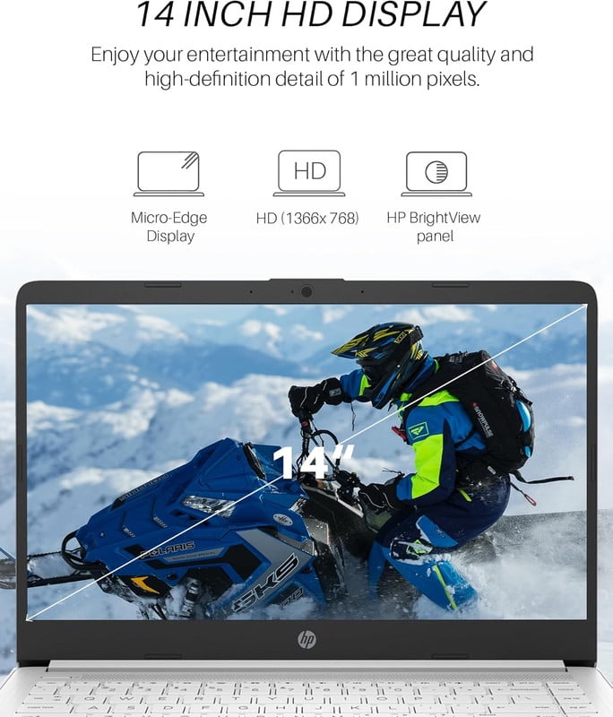 HP 14" HD Laptop for Students & Business, Intel Quad-Core, 8GB RAM, 64GB eMMC, UHD Graphics, Long Battery Life, Webcam, Windows 11 Home (S Mode)
