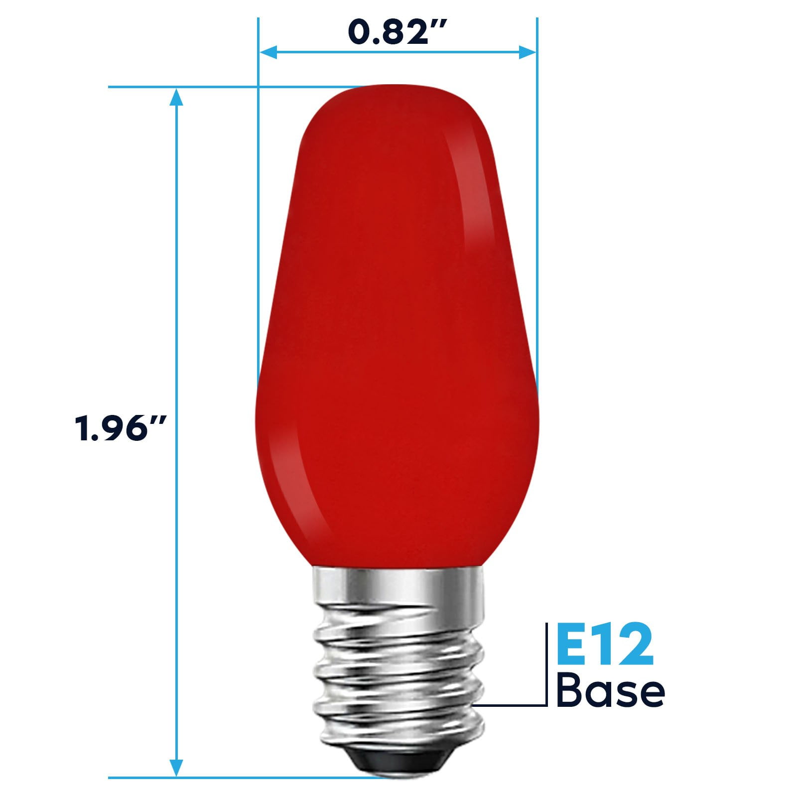 Luxrite 12-Pack C7 LED Red Replacement Light Bulbs for String Lights 0.5W Colored Bulb Enclosed Fixture Rated UL E12 Indoor Outdoor