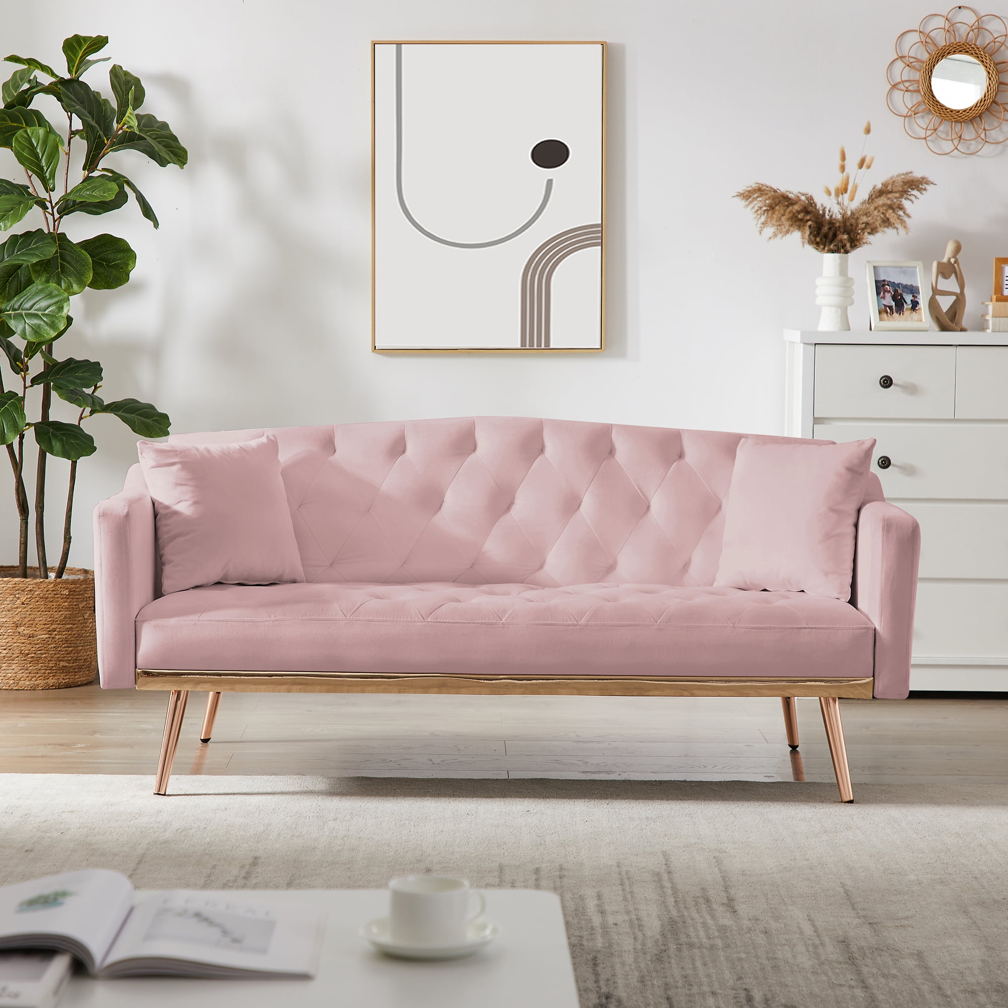 Pink Velvet Sofa Bed 49809